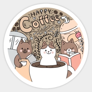 happy coffee cat Sticker